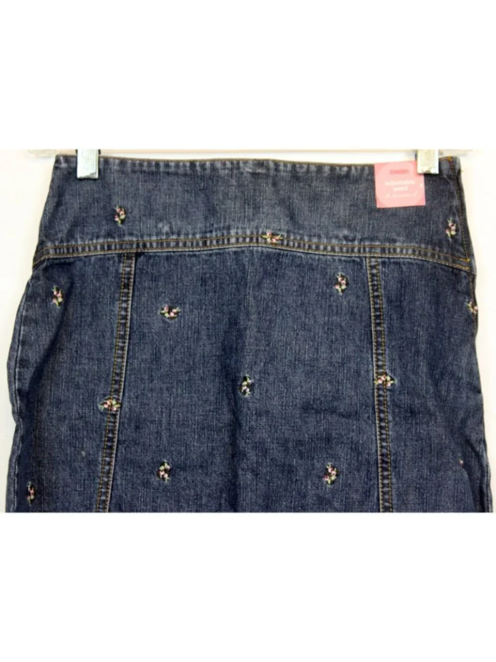 2005 Gymboree Winter Princess Dark denim Skirt Embroidered Pink Flowers sz 12